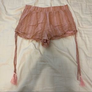 pink striped tassel shorts